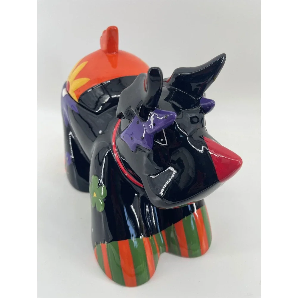 Vintage Scottie Dog Ceramic Cookie Jar Multi-Color Scottish Terrier Folk Art